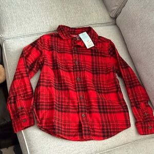 Cat & Jack Red and Black Plaid Button Down Shirt Size 8